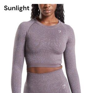 Gymshark Womens Medium Long Sleeve Lace-Back Crop Top Dark Purple Pattern